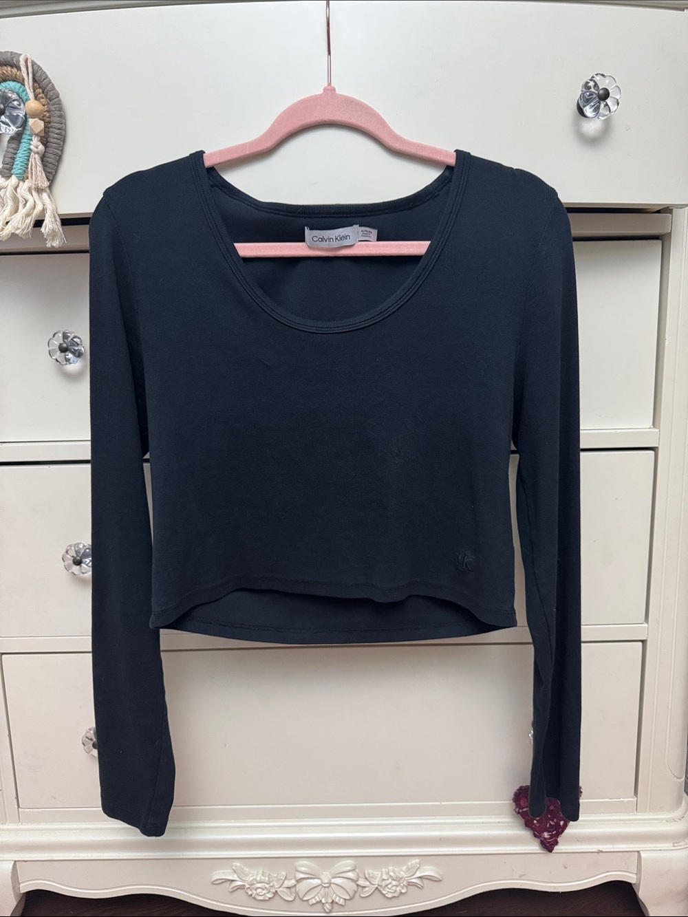 Calvin Klein Black Long Sleeve Cropped Tee